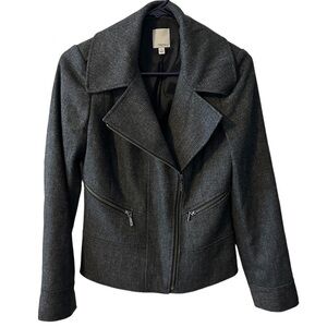 Halogen Wool Blend Zip Up Moto jacket gray peplum hem Size small